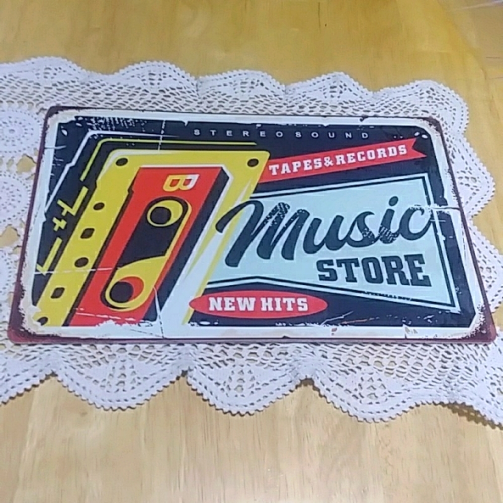 Metal sign with vintage distressed look